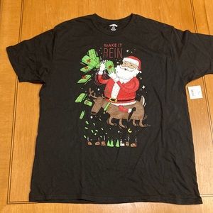 Holiday Time Christmas Make It Rein Santa Short Sleeve T-Shirt. Size XL. NWT